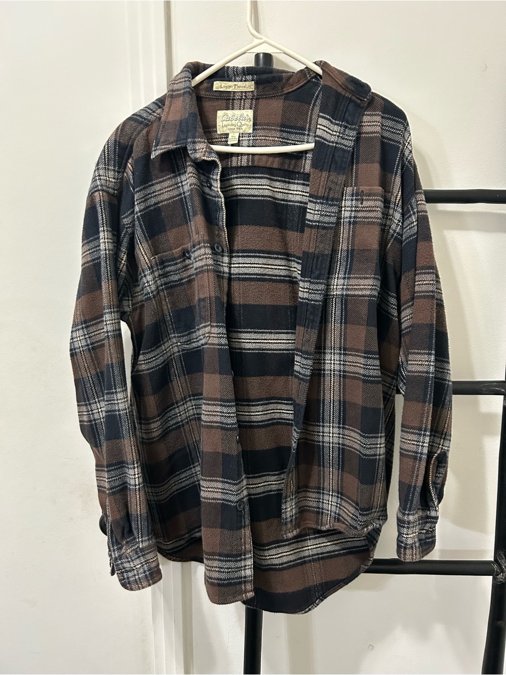Cabela's Brown and Black Plaid Button-Down Shirt flannel